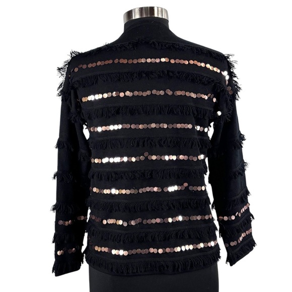 EDINBURGH KNITWEAR 100% WOOL FRINGE IRIDESCENT SEQUIN STRIPE CARDIGAN SWEATER - Picture 4 of 13